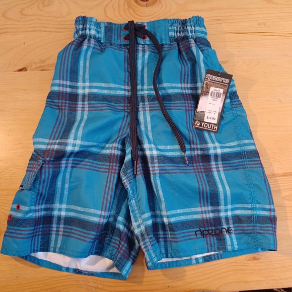 NEW!  Ripzone Sz M. Youth Swim Trunks  Blue/Red Combo 3783 - Picture 1 of 10